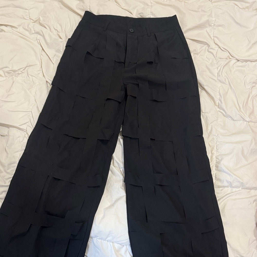 Womens Black Textured Pants
